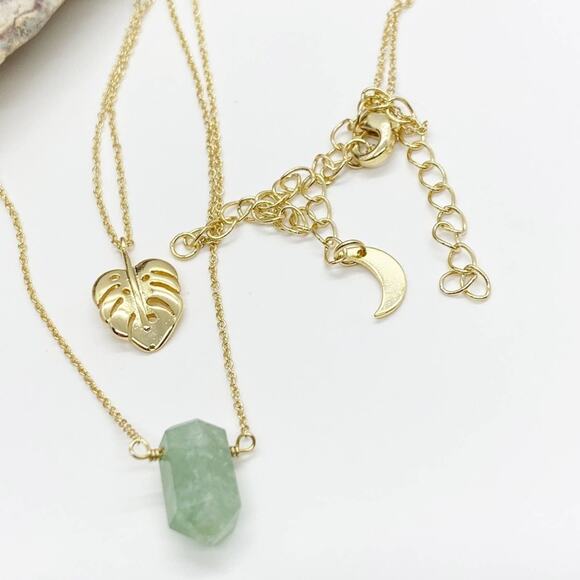 NEW Free People x Luna Norte Green Aventurine & Leaf Layer Necklace - Picture 14 of 15